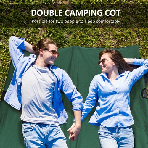 Double Camping Bed Camping Cot Foldable Sunbed Outdoor Patio Sleeping Bed Super Light with Carry Bag (Green)