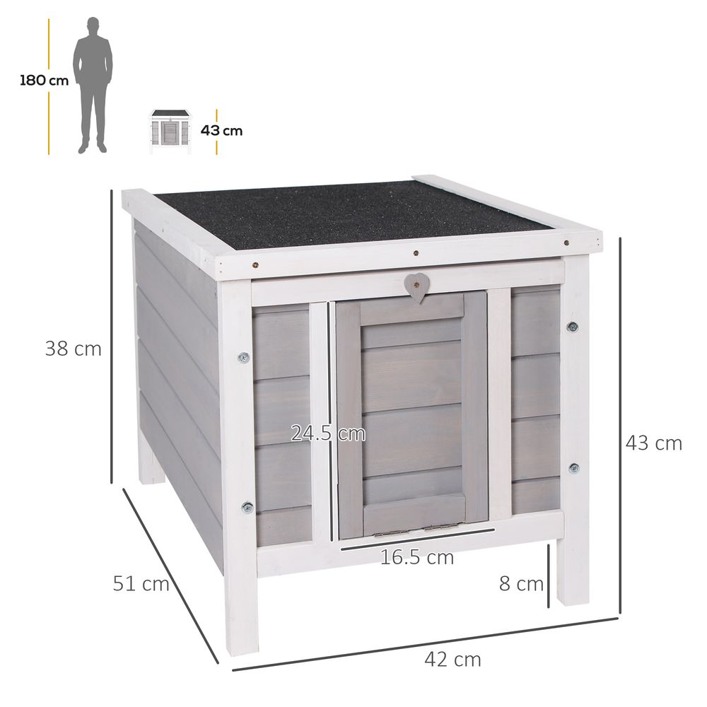 Wooden Rabbit Hutch Outdoor, Guinea Hutch, Rabbit Hideaway, Cat House, Bunny Cage Small Animal House 51 x 42 x 43 cm, Grey