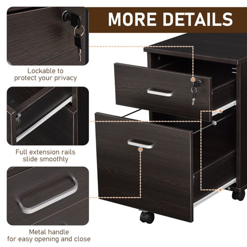 2-Drawer Locking Office Filing Cabinet w/ 5 Wheels Rolling Storage Hanging Legal Letter Files Cupboard Home Organisation Black Wood Grain