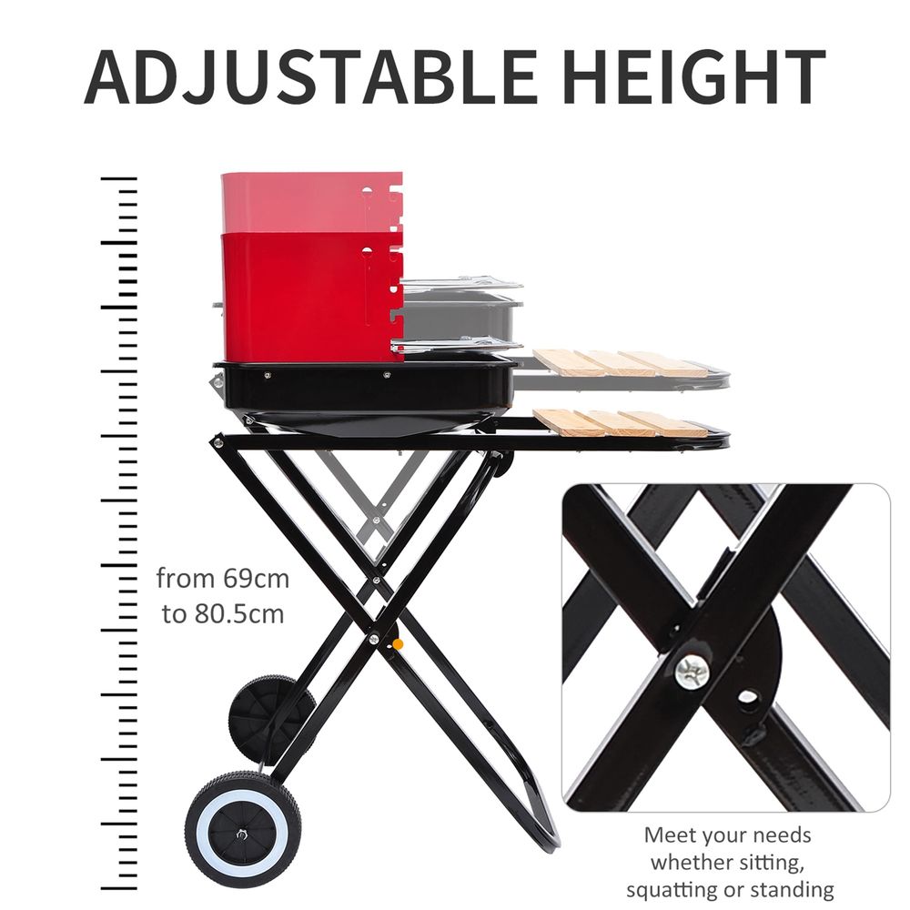 Portable Folding Charcoal BBQ Grill - Red & Black - Easy to Transport