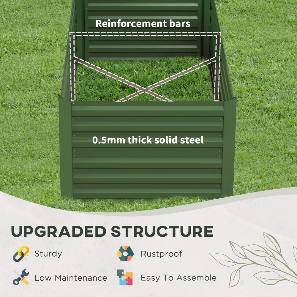Steel Raised Bed - Reinforced Rods - Green - Outdoor Garden Planter