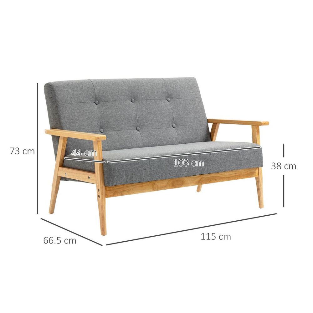 Modern 2-Seater Sofa Upholstery Couch with Rubber Wood Legs Dark Grey