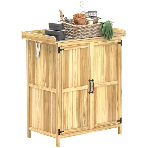 Wooden Garden Storage Shed w/Hinged Roof and Shelf, Natural Wood