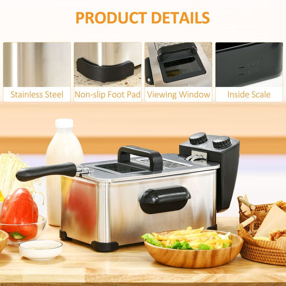 3 Litre Deep Fat Fryer with Adjustable Temperature, 60min Timer, 2000W