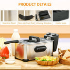 3 Litre Deep Fat Fryer with Adjustable Temperature, 60min Timer, 2000W