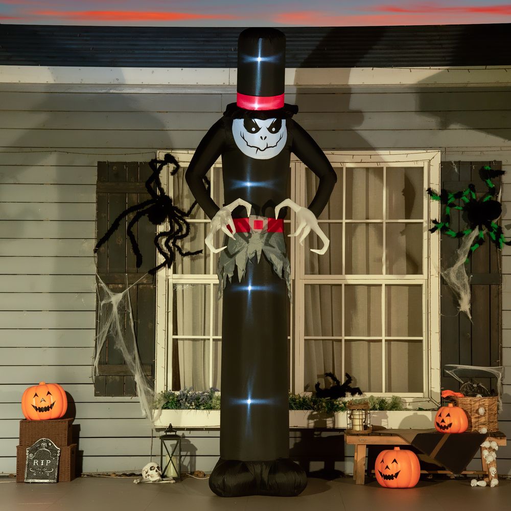 Giant 10ft Halloween Inflatables Tall Ghost with Hat, Build-in LEDs Blow Up Scary Outdoor Decorations, for Party Yard Garden Lawn Decoration