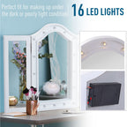 Lighted Tri-Fold Vanity Mirror Large Cosmetic Mirror LED Lights White