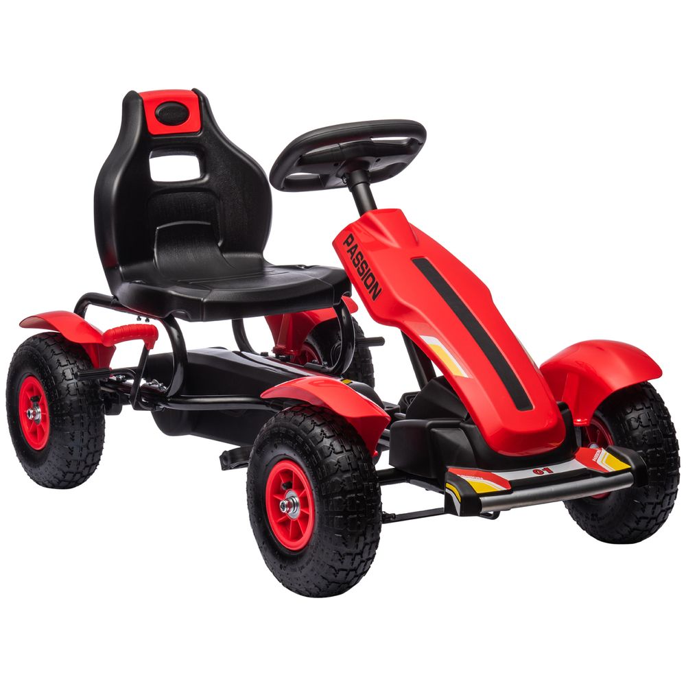 Kids Pedal Go Kart - Adjustable Seat, Inflatable Tyres, Handbrake - Red