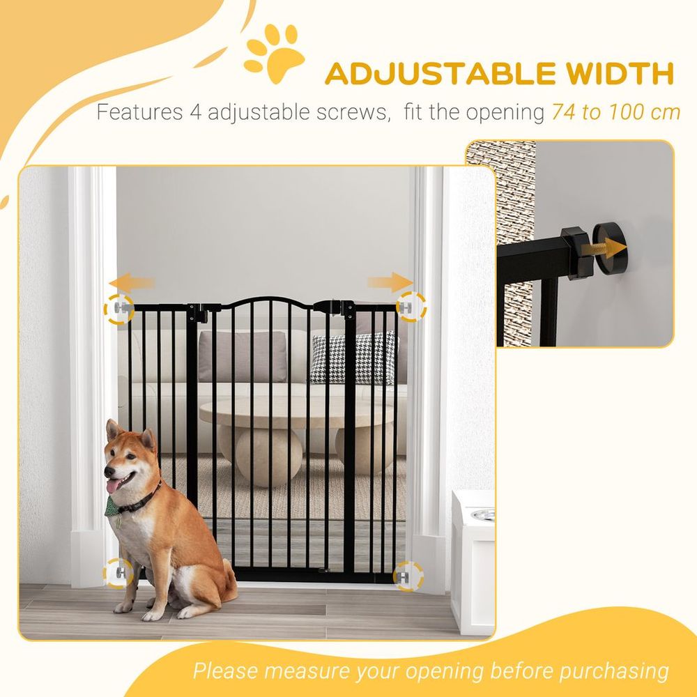 Adjustable Metal Pet Gate w/ Auto-Close Door - 74-100cm, Black