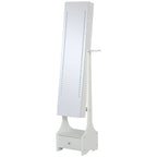 Jewellery Cabinet, Full Length Mirror with Storage, Free Standing Mirror with LED Lights, Hooks, Drawer and Hairdryer Holder for Bedroom, White