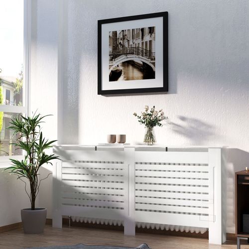 Modern Radiator Cover Cabinet Slatted Design MDF White Medium