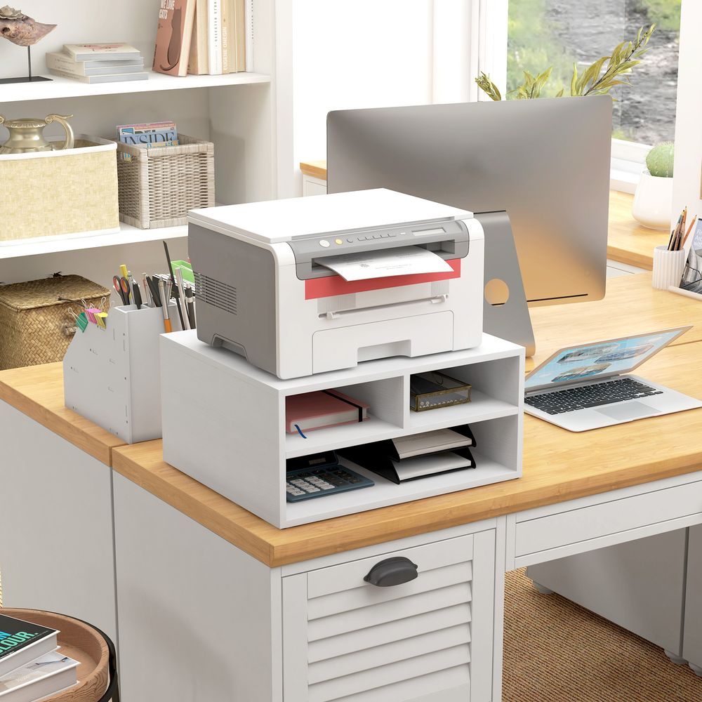 Desktop Printer Stand with 3 Open Compartments, Desk Organiser, Black