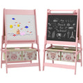 Kids Easel with Paper Roll, 3 in 1 Art Easel for Children, with Blackboard, Whiteboard, Storage Baskets, Pink