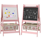 Kids Easel with Paper Roll, 3 in 1 Art Easel for Children, with Blackboard, Whiteboard, Storage Baskets, Pink