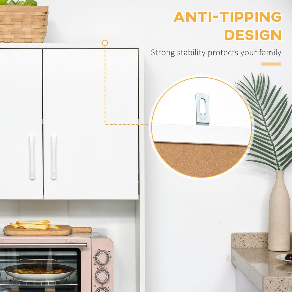 Kitchen Buffet Storage, 2 Cabinets, 3 Drawers, 60x40x150cm, White Finish