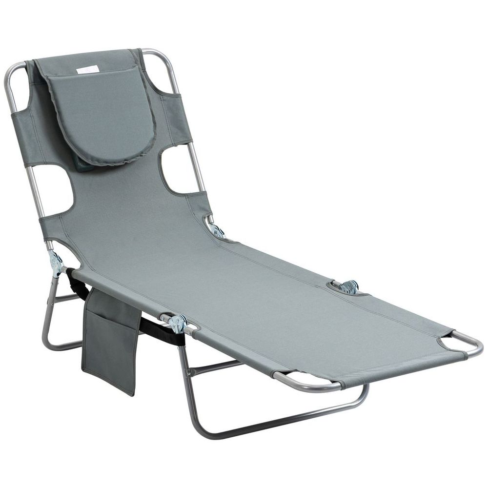 Portable Adjustable Beach Chaise Lounge with Face Cavity - Grey