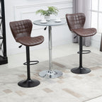 2 Brown PU Leather Swivel Bar Chairs - Adjustable Height, Backrest