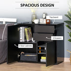 Glossy and Matte Side Cabinet with 2 Door & 2 Drawer - for Home Office - Black
