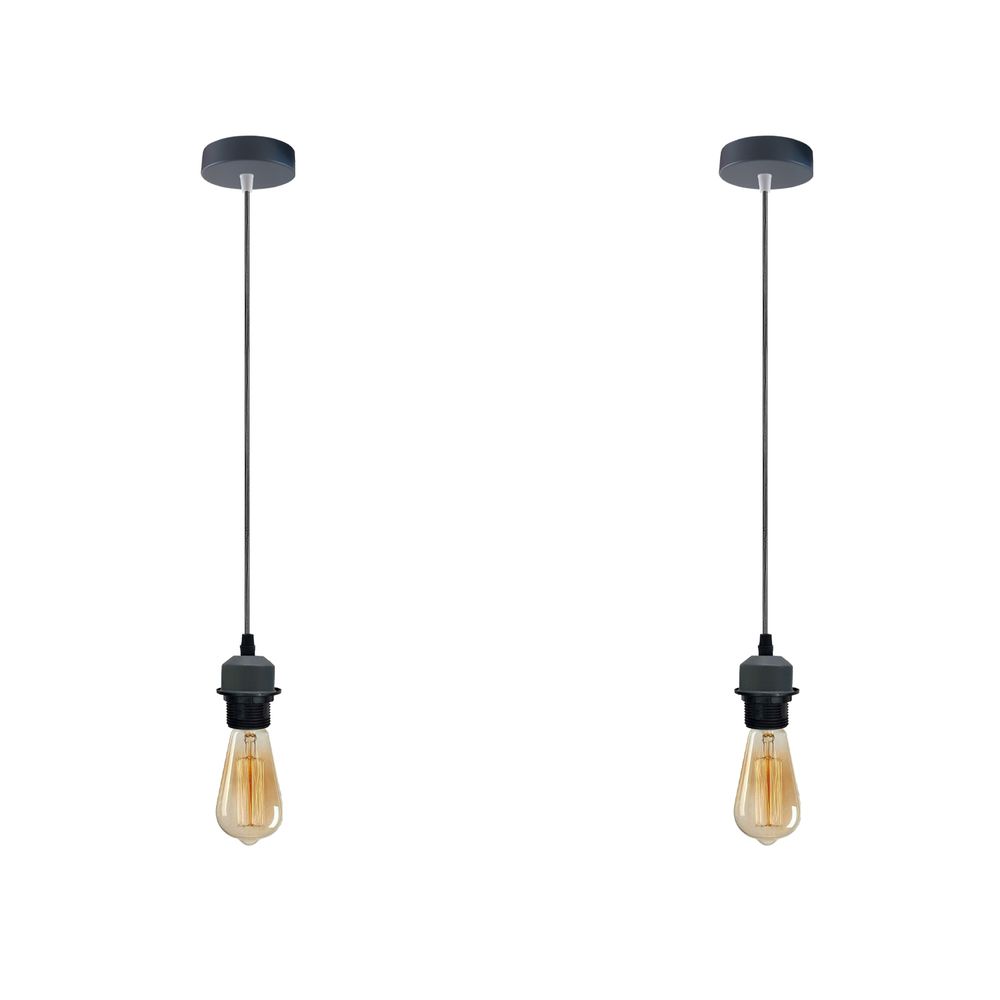 2 Pack Industrial Grey Pendant Light Fitting, Lampshade Holder Fitting Set With PVC Cable. in Grey