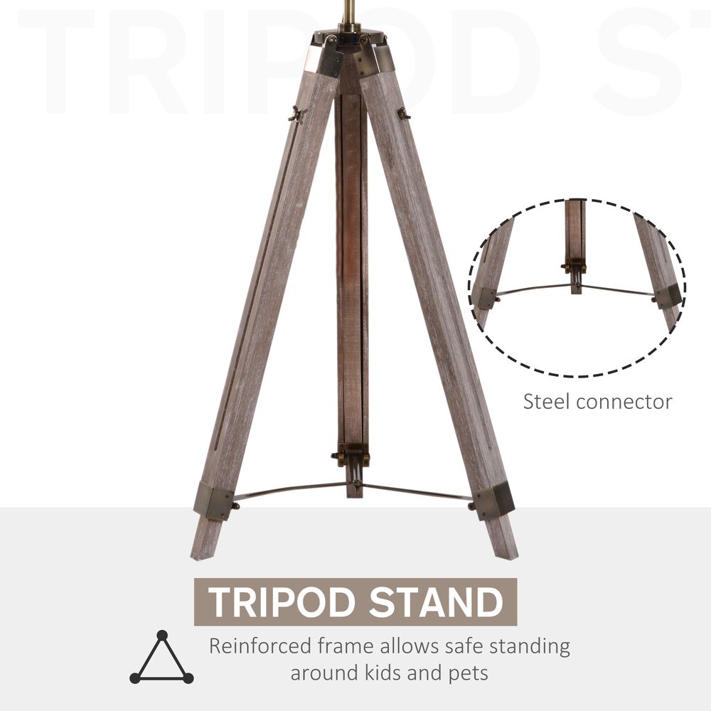 65L Wood/Bronze Tripod Floor Lamp - Adjustable Height & Shade - Stylish Home Decor