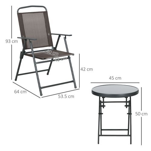 Patio Bistro Set Folding Chairs & Coffee Table for Balcony, Brown