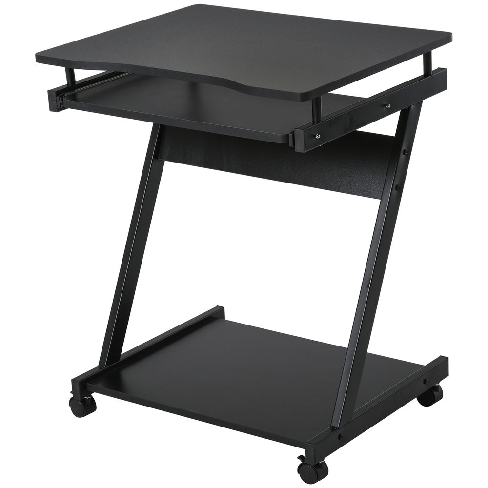 Movable Computer Desk with 4 Moving Wheels Sliding Keyboard Tray Home Office Workstation Black