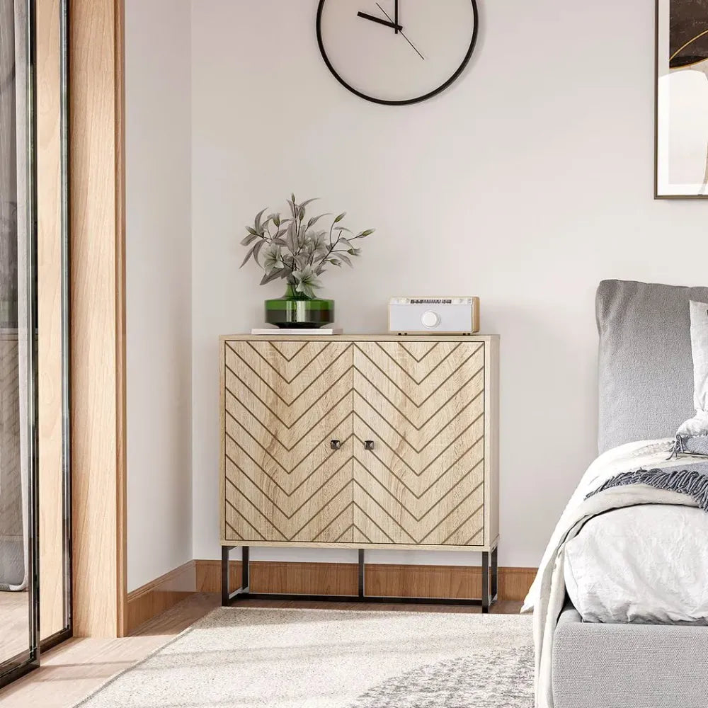 Embossed Arrow Storage Cabinet w/ Adjustable Shelf Metal Frame Handles Stylish