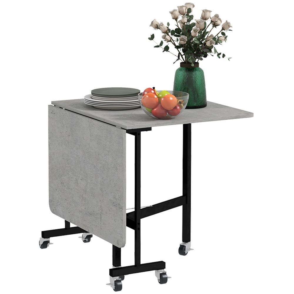 Drop Leaf Table with Wheels Folding Dining Table for Small Spaces, Grey