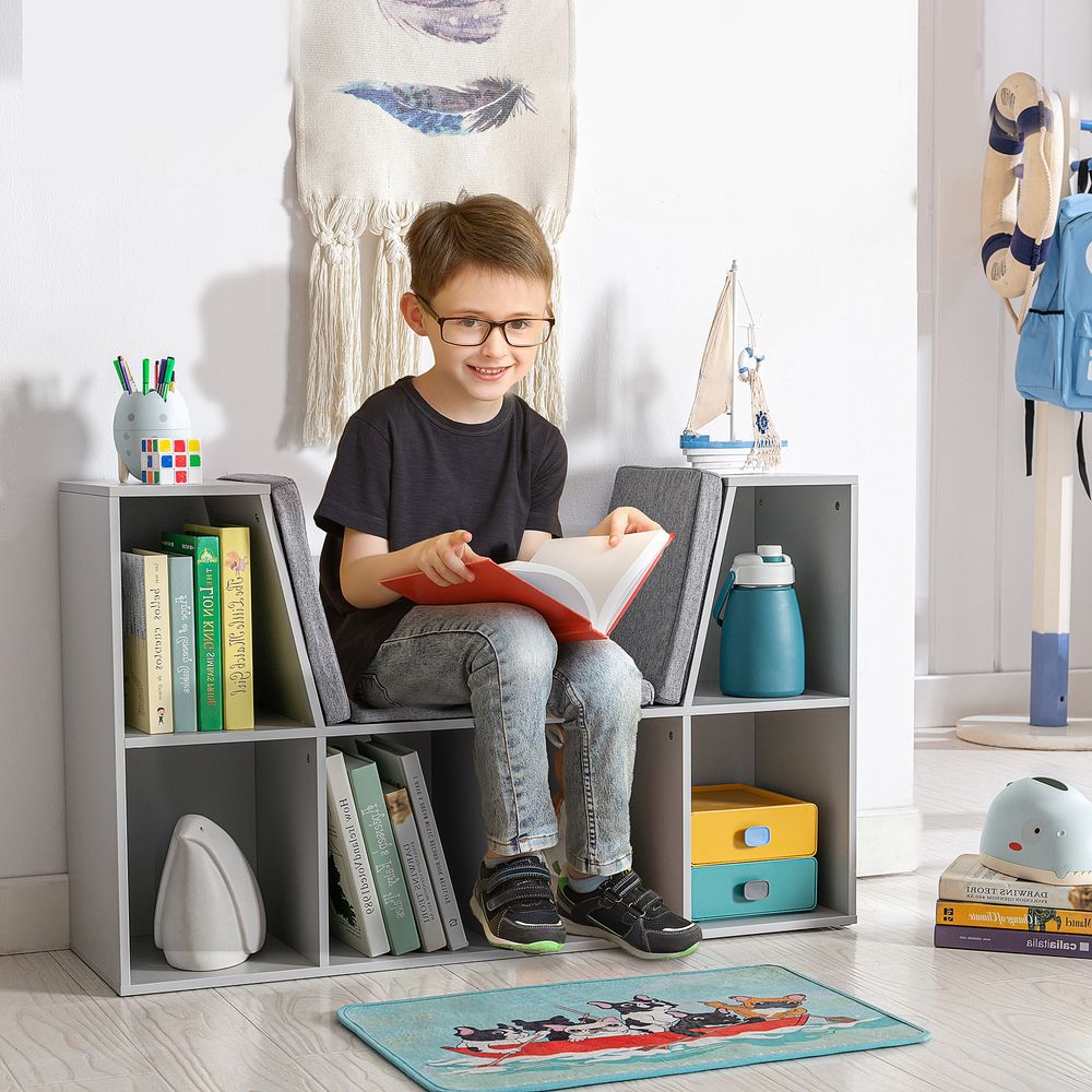 Kids Bookcase Shelf Storage Cabinet Unit, Living Room Sideboard w/Six Compartments for Toys, Books - Grey