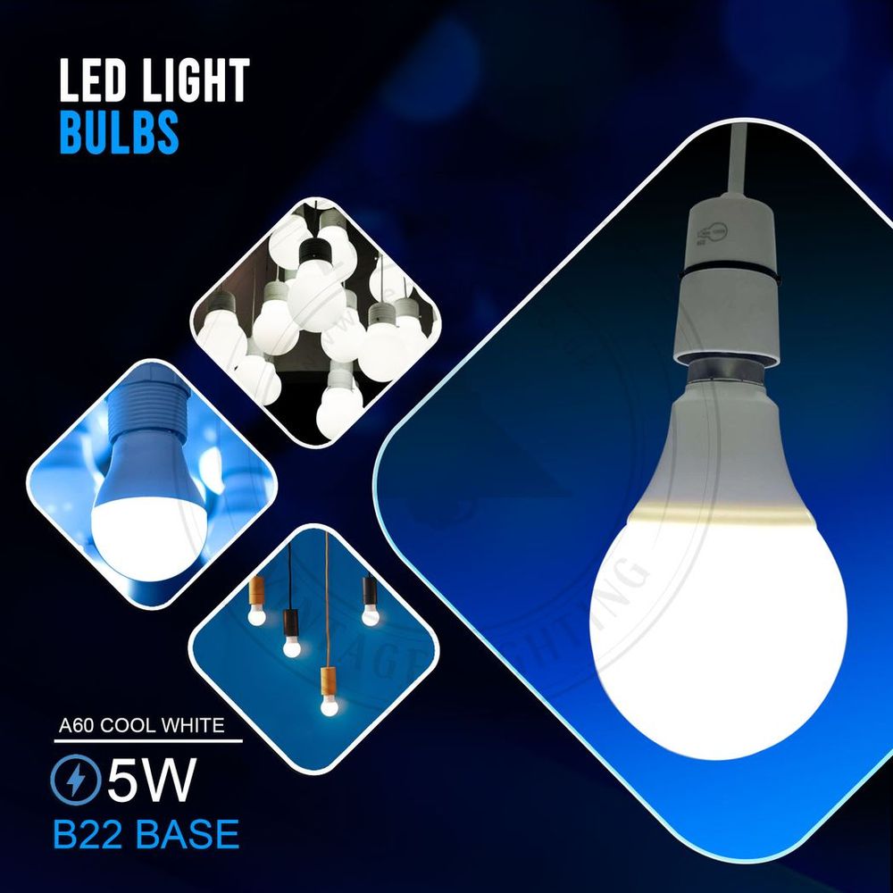 5W B22 Screw LED Light GLS bulbs, Energy Saving Edison Cool White 6000K non dimmable lights
