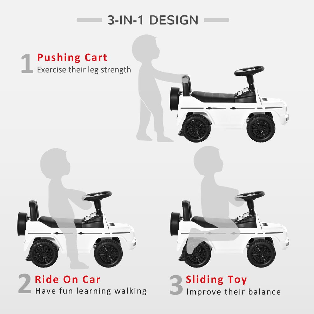 3 in 1 Kids Ride On Car Licensed Foot To Floor Slider Toddler Push Along NO POWER White 12-36 months