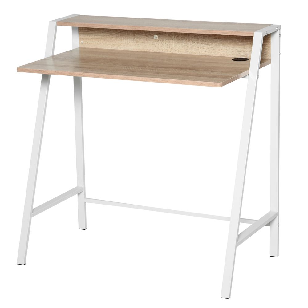 PC Desk with Storage Shelf - White/Oak Finish