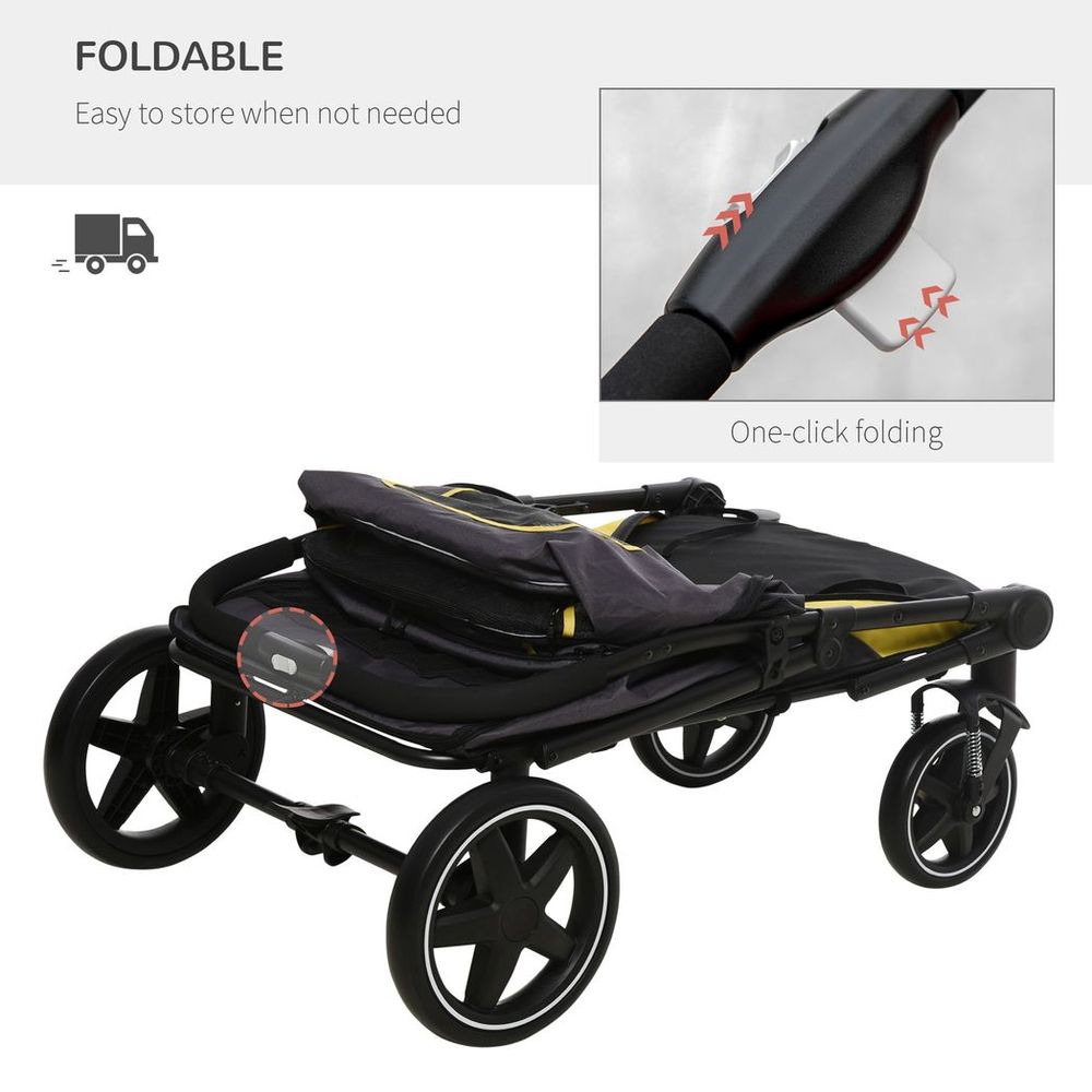 Foldable Dog Carriage w/ Universal Wheels, Shock Absorber - Grey