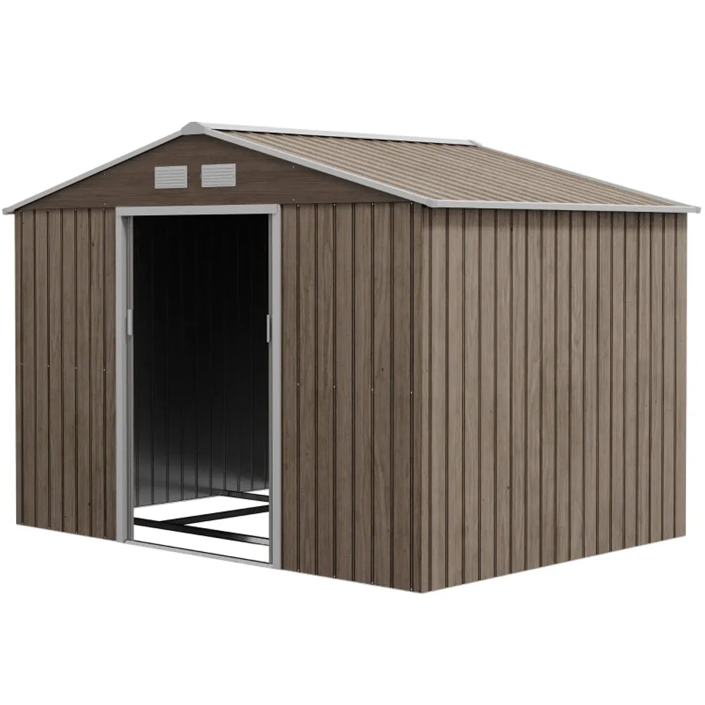 Garden Shed Storage Unit withLocking Door Floor Foundation Vent Brown