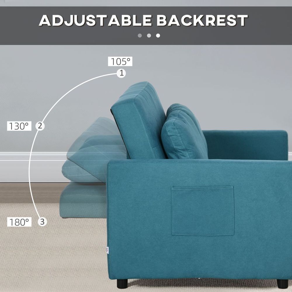 2 Seater Sofa Bed Settee - Blue, Convertible, Cushions, Pockets