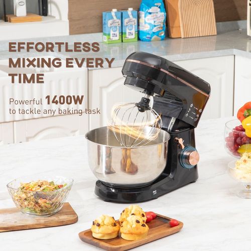 Electric Stand Mixer, 5L Food Mixer with Dough Hook, Whisk, Black
