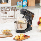 Electric Stand Mixer, 5L Food Mixer with Dough Hook, Whisk, Black