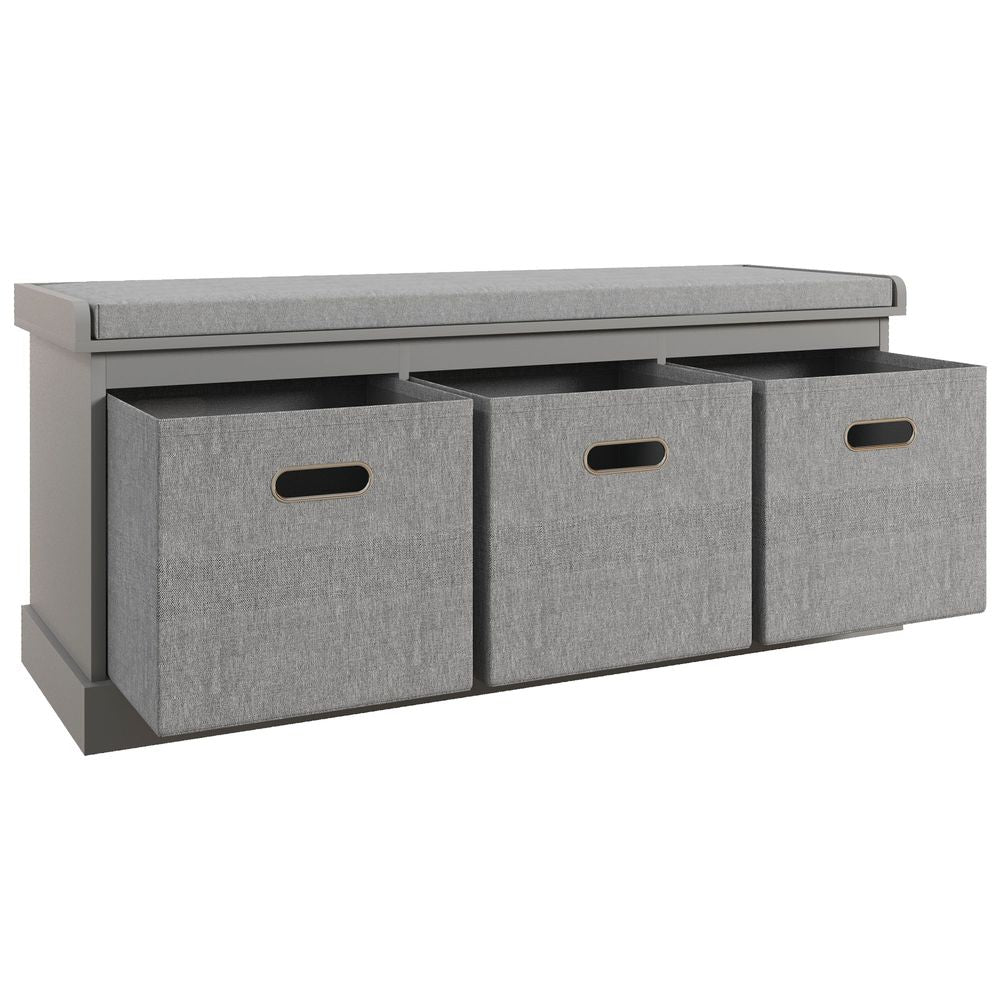 Shoe Bench with Cushioned Seat, 3 Fabric Drawers for Entryway Hallway