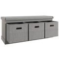 Shoe Bench with Cushioned Seat, 3 Fabric Drawers for Entryway Hallway