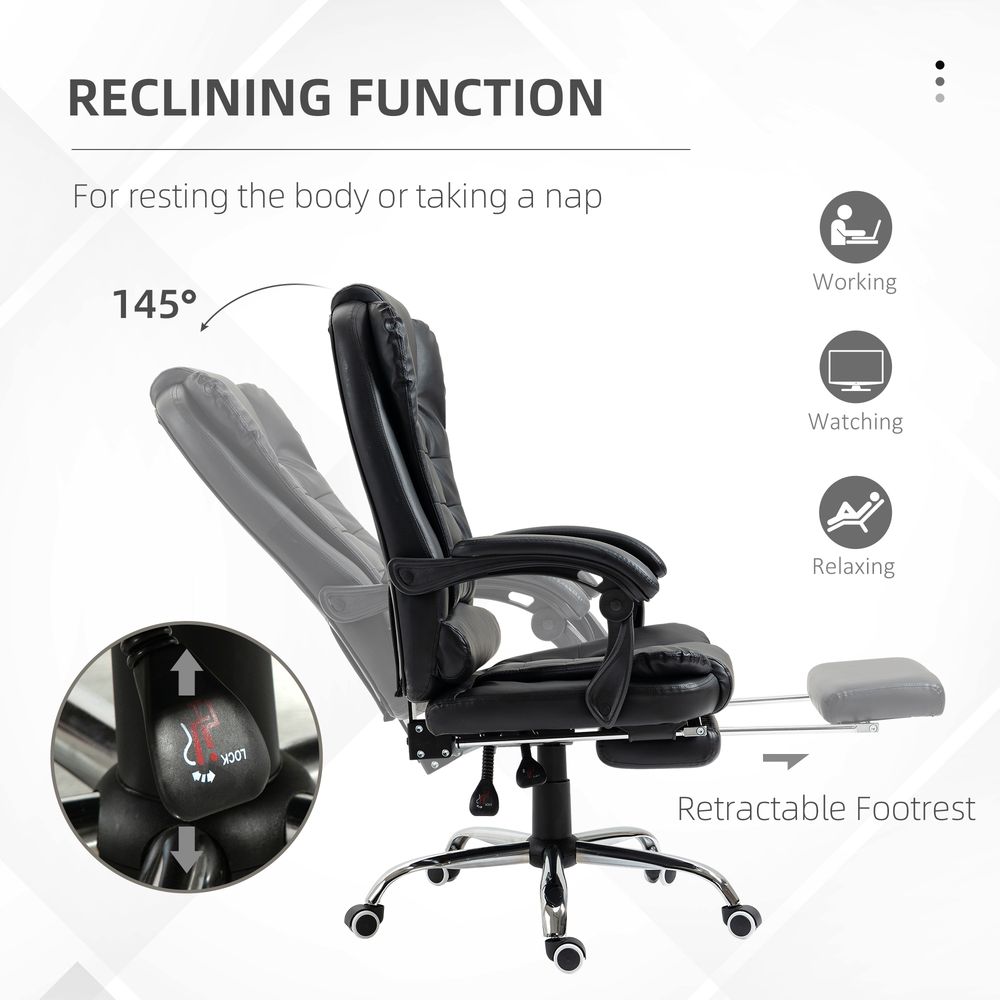 PU Leather High Back Office Chair - Ergonomic Swivel Computer Chair - Black