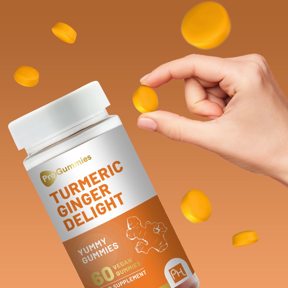 Turmeric & Ginger Gummies - 60 Vegan Pro Gummies - Natural Peach Flavour