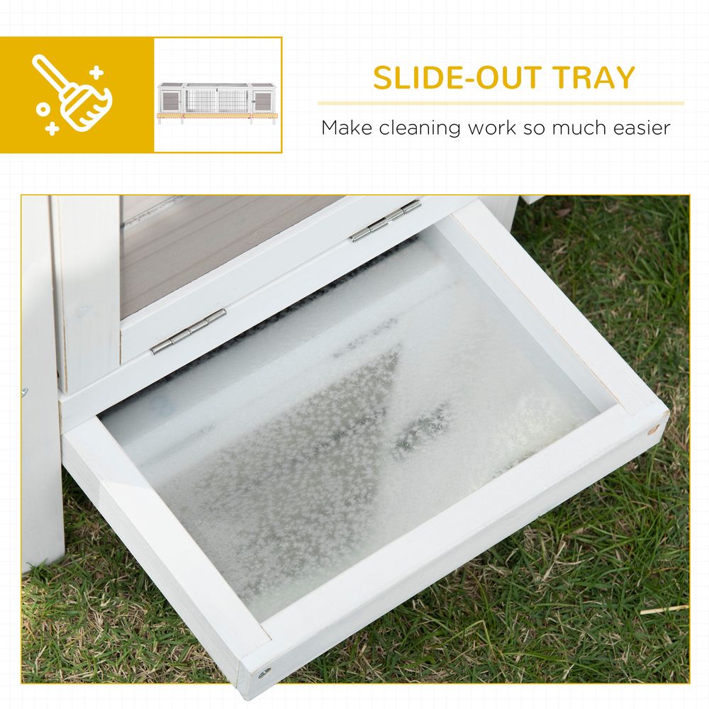 IE Located Wooden Rabbit Hutch Guinea Cage Separable Bunny Run Small Bunny House w/Slide Out Tray - Grey