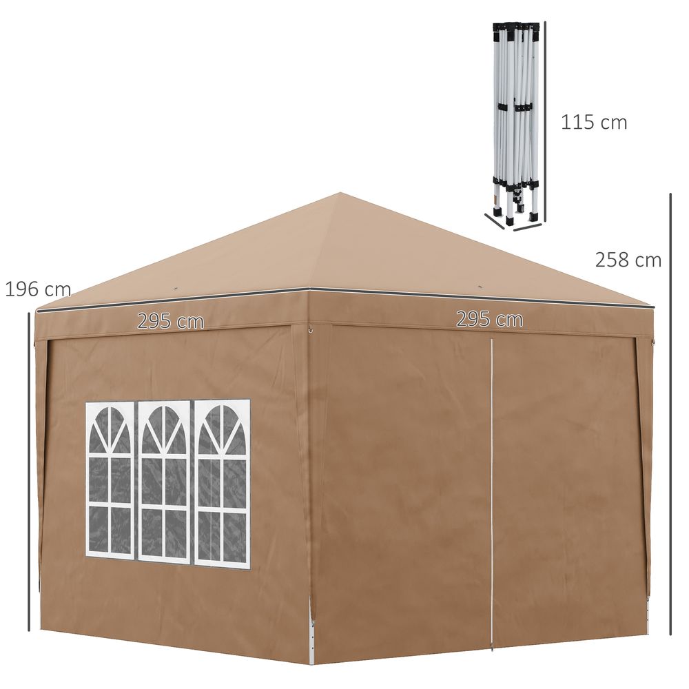 3x3 m Pop Up Gazebo Party Tent Canopy Marquee with Storage Bag Coffee