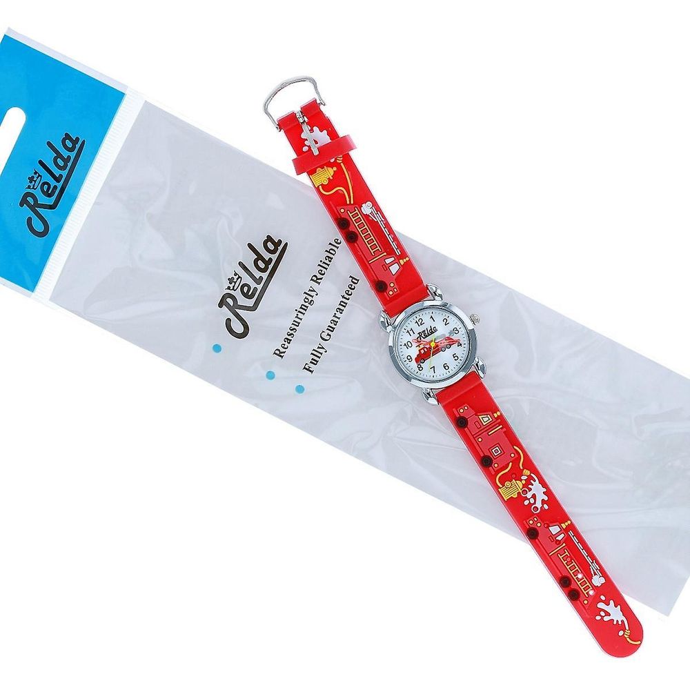 Kids Fire Engine Red Silicone Strap Boy's Watch
