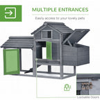 Small Chicken Coop Hen Cage Nesting Box W/ Outdoor Run 150.5X54x87 Cm Grey