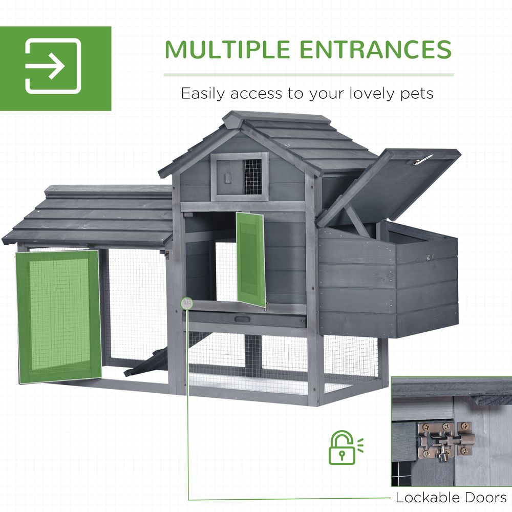 Small Chicken Coop Hen Cage Nesting Box W/ Outdoor Run 150.5X54x87 Cm Grey