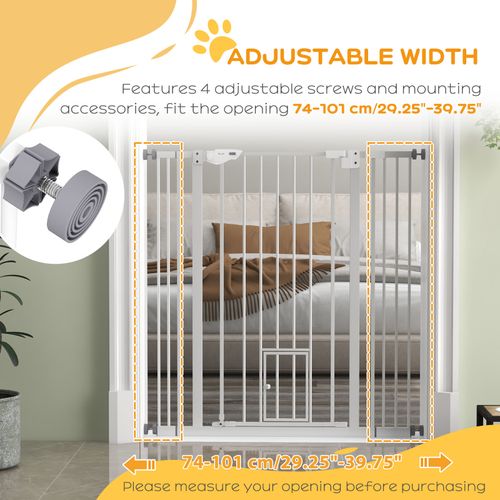 Extra Tall Dog Gate with Cat Door Auto Close for Stairs 74-101 cm Wide