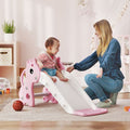 3 in 1 Kids Slide with Climber, Basketball Hoop and Ball, Pink