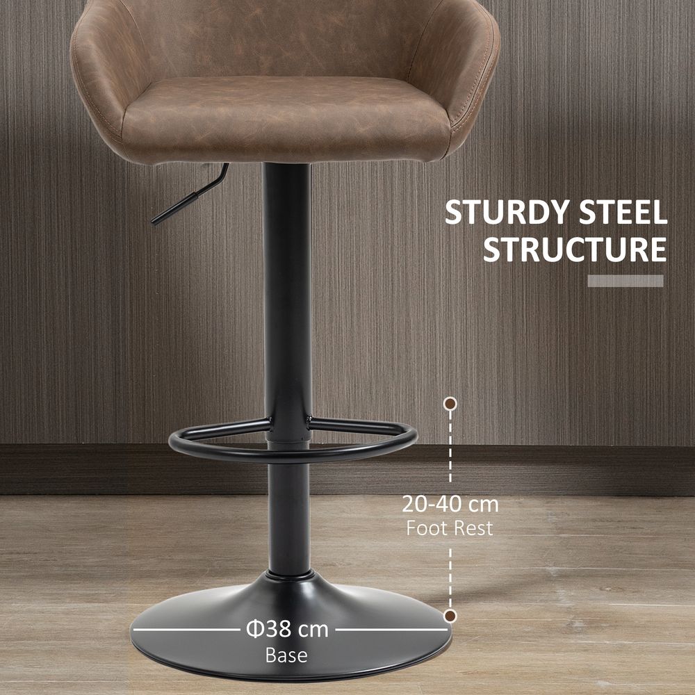 Swivel Barstools: Set of 2, PU Leather, Steel Brown
