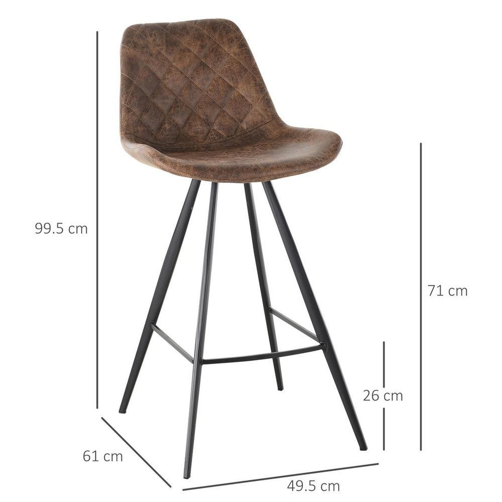 Set Of 2 Bar Stools Microfiber Cloth Tub Seats Padded Steel Brown
